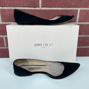 Jimmy Choo Walton Suede Half d'Orsay Pointy Toe Black Flats